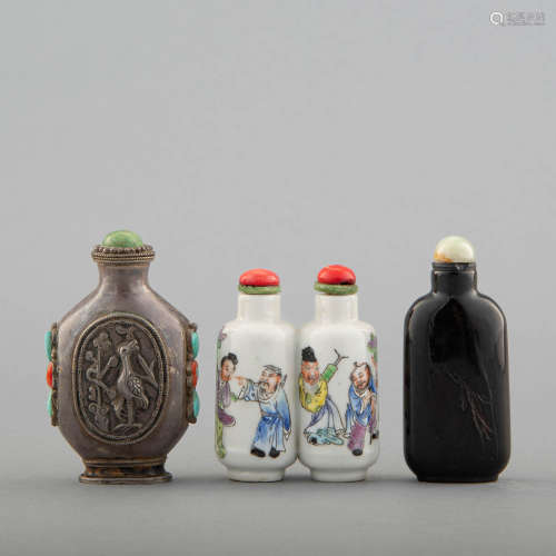 十九/二十早世紀 各式鼻煙壺三個Three Chinese snuff bottles, 1...