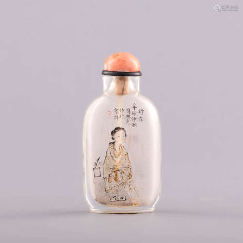 周樂元 內畫仕女鼻煙壺A Chinese inside-painted snuff bottle, ...