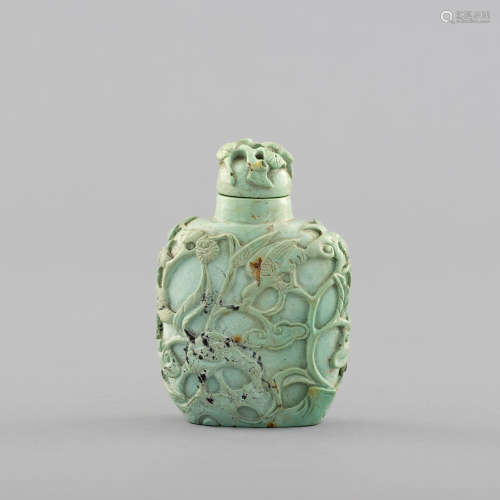 十九世紀 綠松石雕花鳥鼻煙壺A Chinese carved turquoise snuff ...