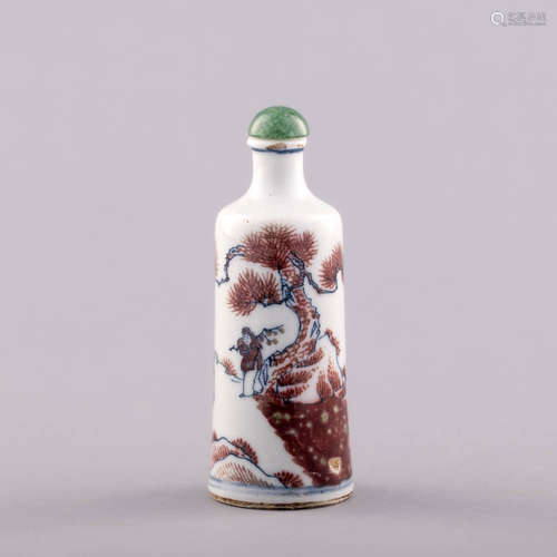 十九世紀 青花釉裏紅山水人物鼻煙壺A Chinese underglaze copper...