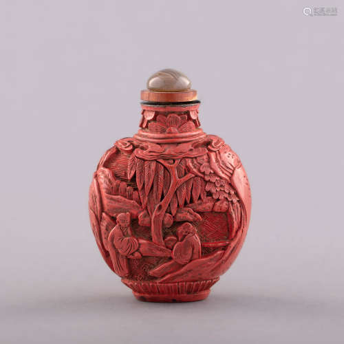 十九世紀 剔紅人物鼻煙壺A Chinese cinnabar snuff bottle, 18th...