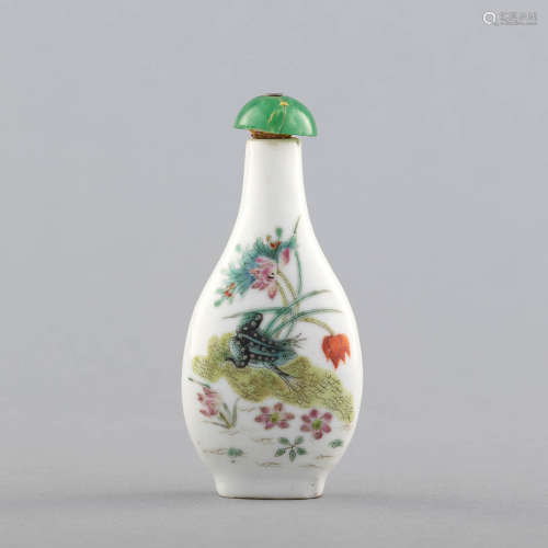 十九世紀 粉彩荷塘清趣鼻煙壺Chinese famille rose snuff bottle...