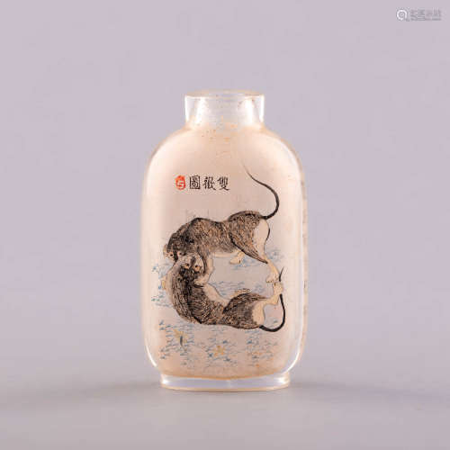 馬少宣 內畫雙歡圖鼻煙壺A Chinese inside-painted snuff bottle...
