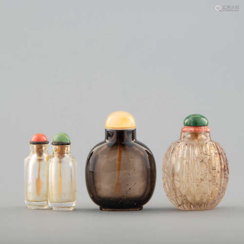 十九世紀 水晶鼻煙壺三個Three Chinese crystal snuff bottles, ...