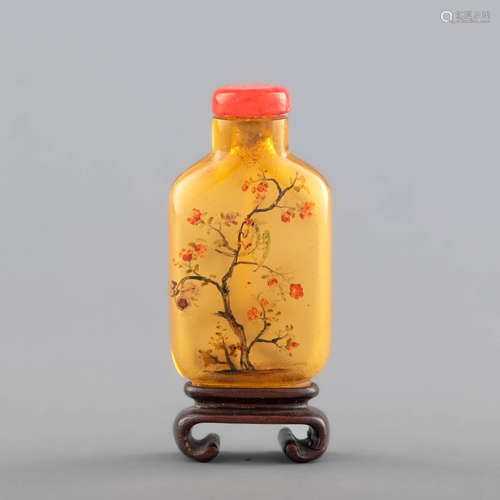 白朗宸 內畫花鳥鼻煙壺A Chinese inside-painted glass snuff bo...