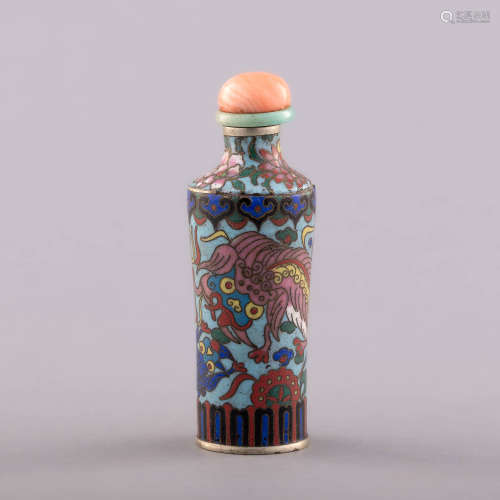 十九世紀 景泰藍獅紋鼻煙壺A Chinese cloisonne snuff bottle, 1...