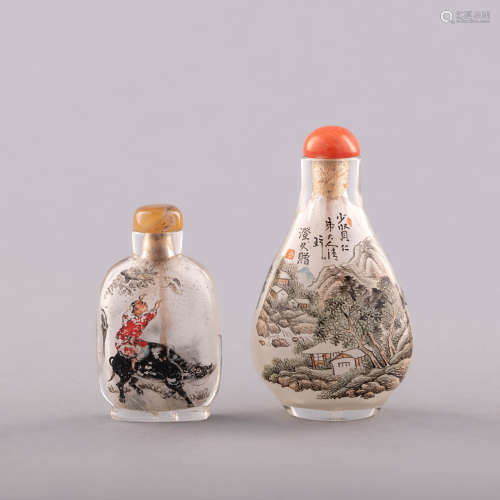 民國 內畫鼻煙壺兩只Two Chinese inside-painted snuff bottles,...