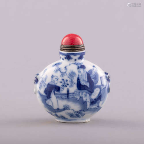 十九世紀 青花高仕圖鼻煙壺A Chinese blue and white porcelain ...