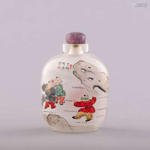 薛少莆 內畫嬰戲圖鼻煙壺A Chinese inside-painted snuff bottle...