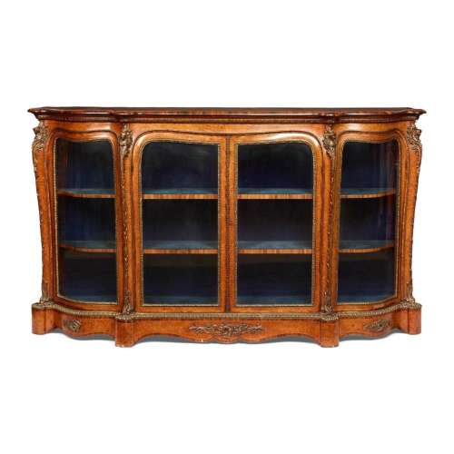 EARLY VICTORIAN KINGWOOD, WALNUT, AND THUYAWOOD SERPENTINE D...