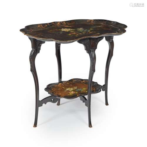 EARLY VICTORIAN PAPIER MÂCHÉ TWO TIER TRAY TABLE MID 19TH CE...