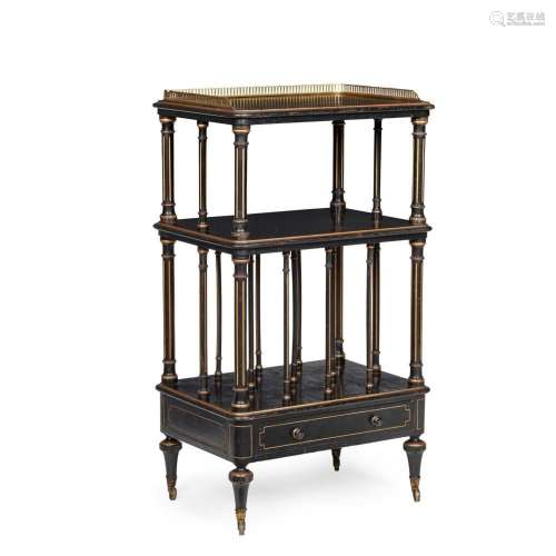 VICTORIAN EBONISED AND PARCEL-GILT WHATNOT/ CANTERBURY MID 1...