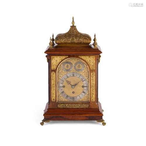 VICTORIAN WALNUT AND GILT METAL CHIMING BRACKET CLOCK LATE 1...