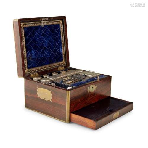 Y EARLY VICTORIAN ROSEWOOD AND BRASS BANDED DRESSING CASE, C...