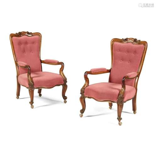PAIR OF EARLY VICTORIAN MAHOGANY LIBRARY ARMCHAIRS 2ND QUART...