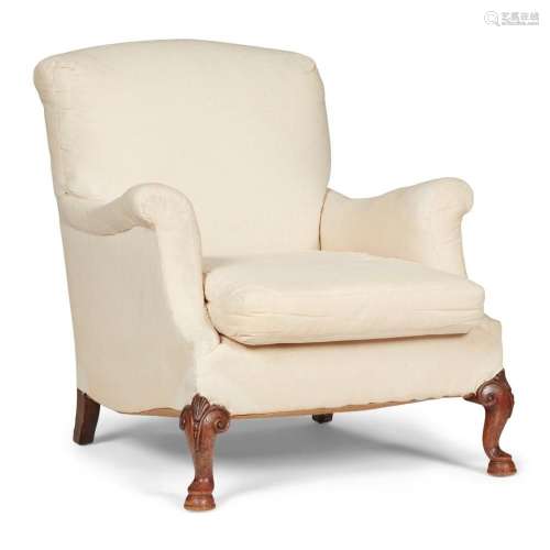 HOWARD & SONS UPHOLSTERED ARMCHAIR LATE 19TH CENTURY