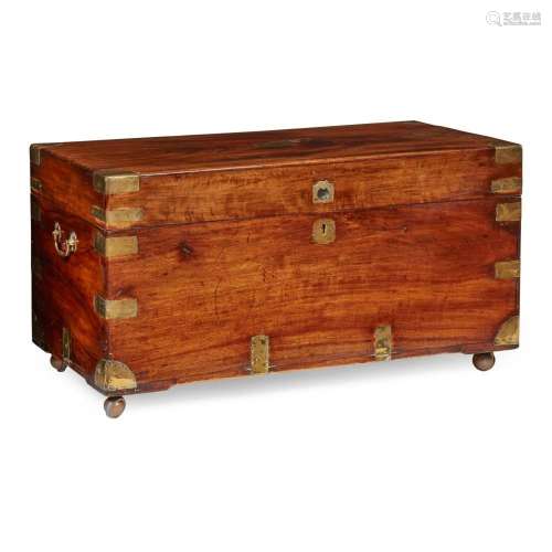 CHINESE EXPORT CAMPHOR WOOD AND BRASS BANDED CHEST 19TH CENT...