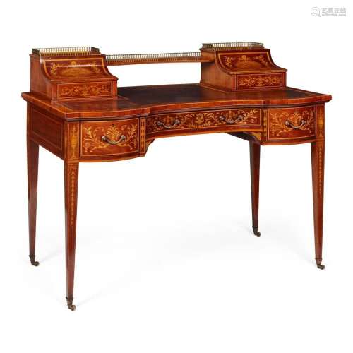 VICTORIAN MAHOGANY AND INLAID DESK, BY EDWARDS & ROBERTS...