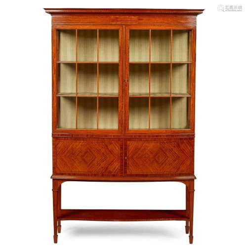 EDWARDIAN SATINWOOD BOWFRONT DISPLAY CABINET EARLY 20TH CENT...