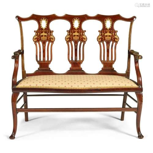 Y EDWARDIAN MAHOGANY AND MARQUETRY INLAID TRIPLE CHAIRBACK S...