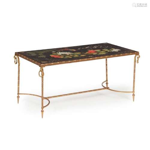 FRENCH GILT METAL AND JAPANESE LACQUER LOW OCCASIONAL TABLE,...