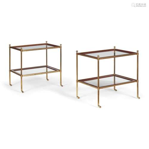 PAIR OF BRASS AND MAHOGANY ETAGERES 20TH CENTURY