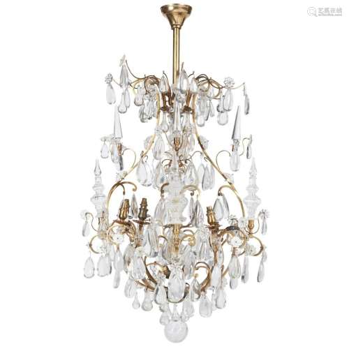 LARGE BRASS AND CRYSTAL BIRDCAGE CHANDELIER 19TH CENTURY