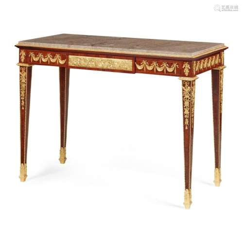 FINE LOUIS XVI STYLE KINGWOOD AND GILT BRONZE MOUNTED MARBLE...