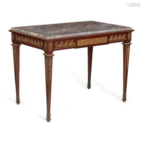 FINE LOUIS XVI STYLE ACAJOU AND GILT BRONZE MOUNTED MARBLE T...