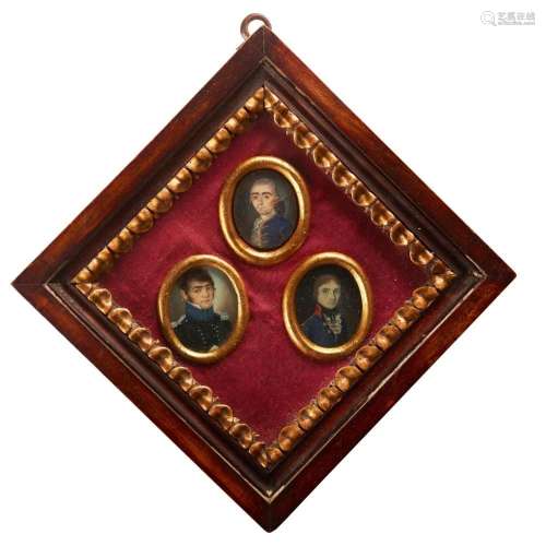 Y THREE PORTRAIT MINIATURES OF OFFICERS 19TH CENTURY ITALIAN...