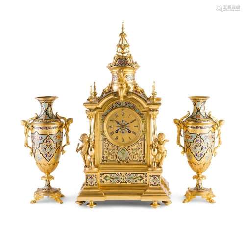 FRENCH RENAISSANCE REVIVAL GILT METAL AND CLOISONNÉ ENAMEL T...