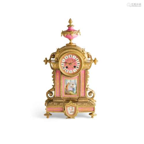 FRENCH GILT BRONZE AND PORCELAIN MANTEL CLOCK 19TH CENTURY