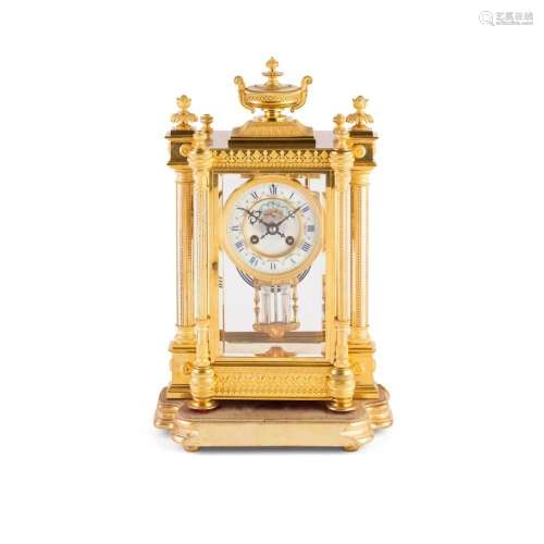 FRENCH GILT METAL MANTEL CLOCK 19TH CENTURY