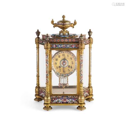 FRENCH CLOISONNÉ AND GILT BRASS MANTEL CLOCK 19TH CENTURY