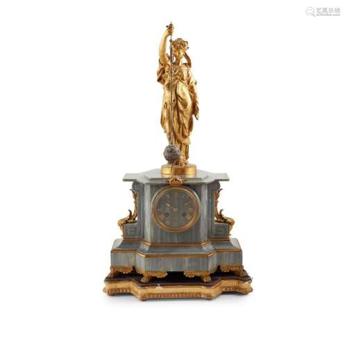 FRENCH GILT BRONZE AND MARBLE ROTARY PENDULUM MYSTERY CLOCK,...