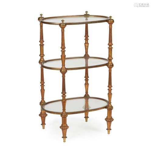EDWARDIAN BRASS, GLASS, AND GILTWOOD ETAGERE EARLY 20TH CENT...