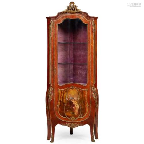 FRENCH KINGWOOD AND VERNIS MARTIN SERPENTINE CORNER VITRINE ...