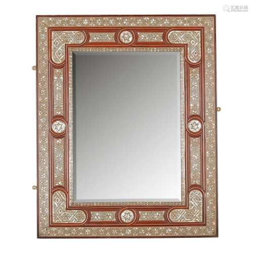 Y OTTOMAN ROSEWOOD, MOTHER-OF-PEARL, AND PARQUETRY MIRROR LA...