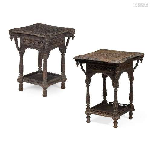 MATCHED PAIR OF INDIAN HARDWOOD OCCASIONAL TABLES LATE 19TH ...
