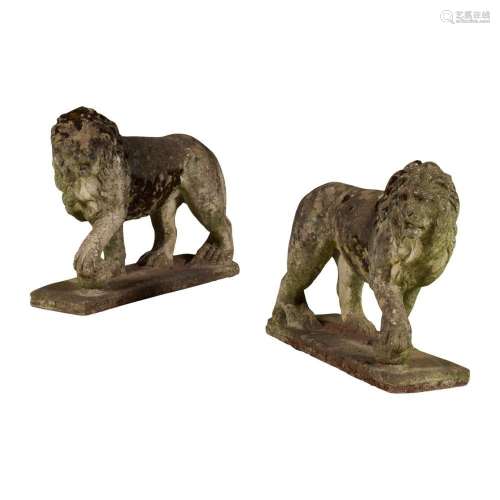 PAIR OF COMPOSITION STONE MEDICI LIONS 20TH CENTURY