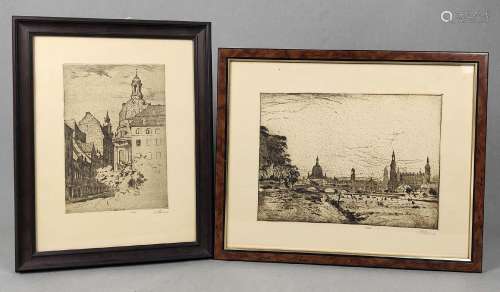 2 Ansichten von Dresden - signiert