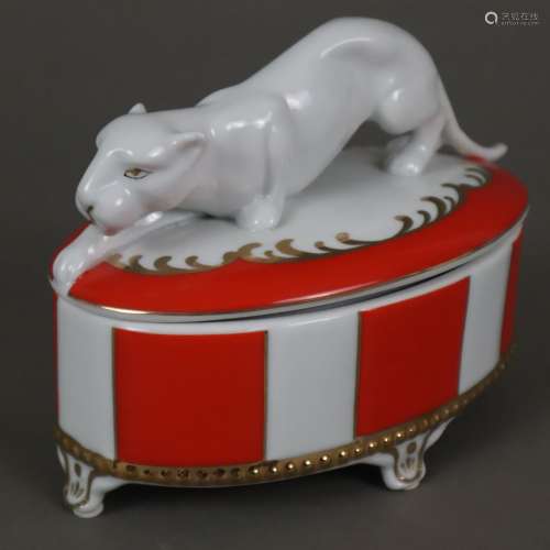 Deckeldose mit Panther-Figur im Art Déco-Stil - Limoges