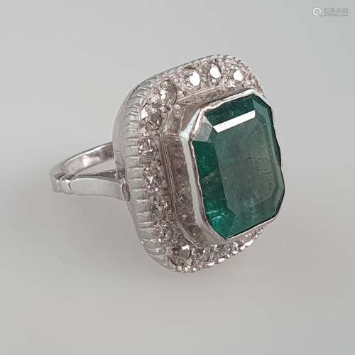 Art-Déco-Smaragdring mit Diamanten - kolumbianischer Smaragd...