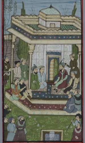 Indische Miniaturmalerei - Durbar-Szene mit Großmogul Nasir ...