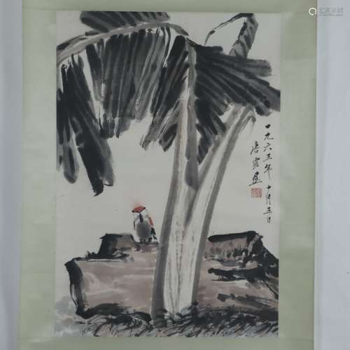 Chinesisches Rollbild - Vogel unter einem Baum