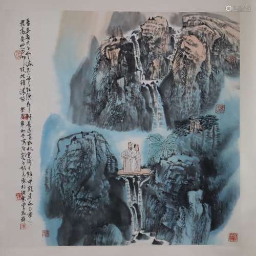 Chinesisches Rollbild - Landschaft mit Figurenstaffage