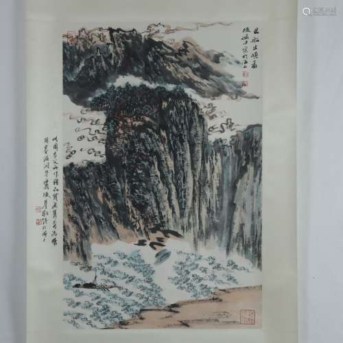 Chinesisches Rollbild - Landschaft mit Wasserfall