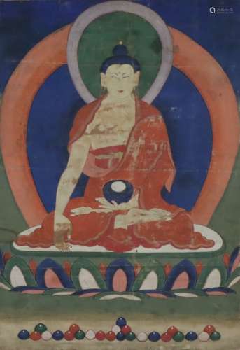 Thangka mit zentraler Darstellung des Buddha Shakyamuni - Ti...