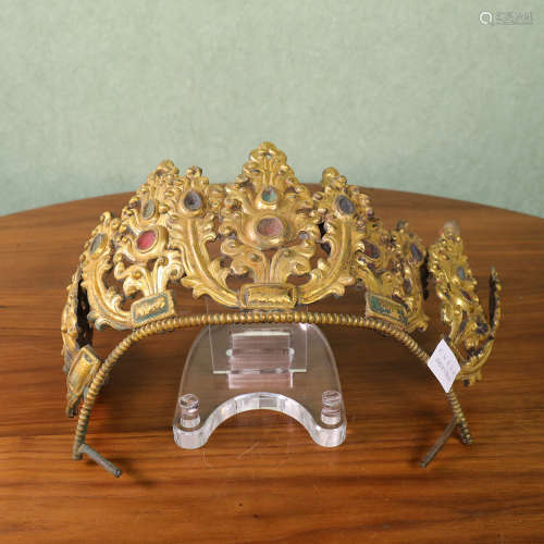 17世纪 铜鎏金五叶宝冠