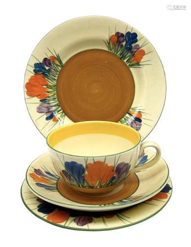 Clarice Cliff Bizarre Crocus pattern teacup trio